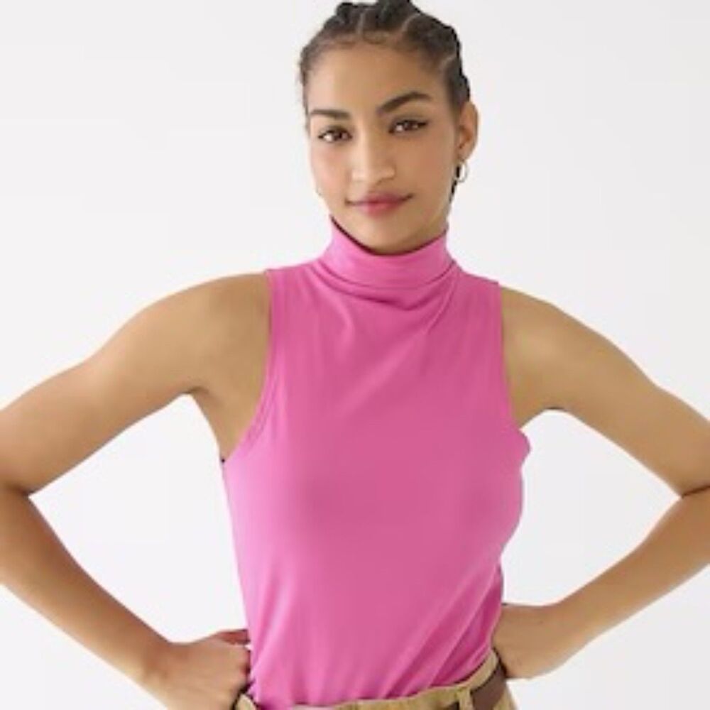 J.Crew | Pink Tissue Mock Neck Tank 100% Cotton | Medium
